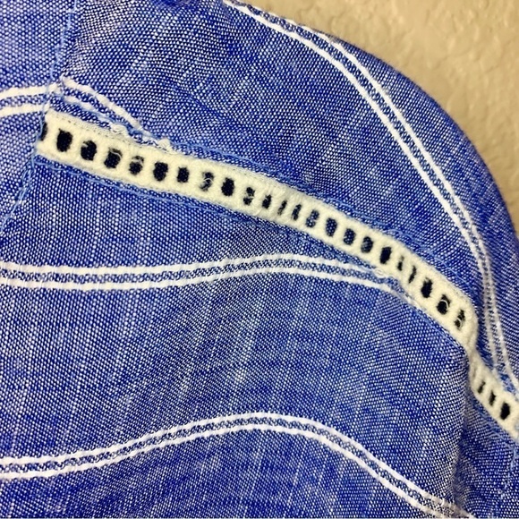 Tunic Top S / XS Fresh Produce Blue White Embroidered Detail Viscose Ties - Picture 13 of 16